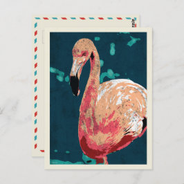 Moderne portret van een roze flamingo illustratie briefkaart