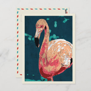 Moderne portret van een roze flamingo illustratie briefkaart