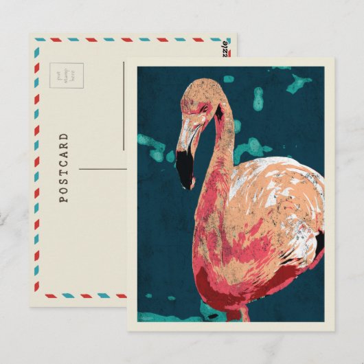 Moderne portret van een roze flamingo illustratie briefkaart (Voorkant / Achterkant)