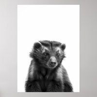 Moderne portret van Wolverine-bos zwart wit  