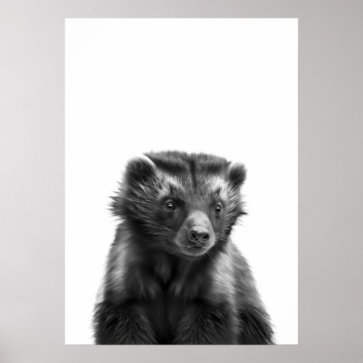 Moderne portret van Wolverine-bos zwart wit Poster (Voorkant)