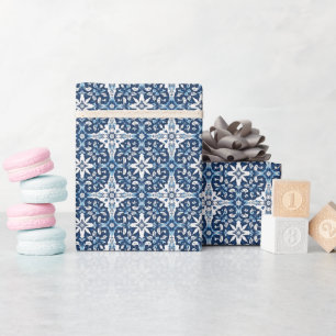 Moderne Portugese Tegels Azulejos Marineblauw en W Cadeaupapier