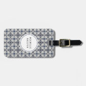 Moderne Portugese Tegels Azulejos Navy en wit Bagagelabel (Voorkant horizontaal)