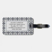 Moderne Portugese Tegels Azulejos Navy en wit Bagagelabel (Achterkant horizontaal)