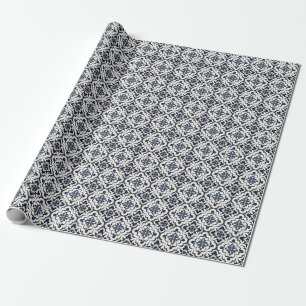 Moderne Portugese Tegels Azulejos Navy en wit Cadeaupapier