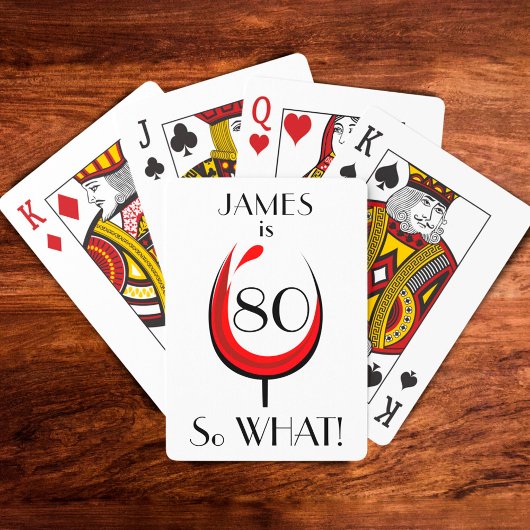 Moderne positieve rode wijn 80e verjaardag pokerkaarten