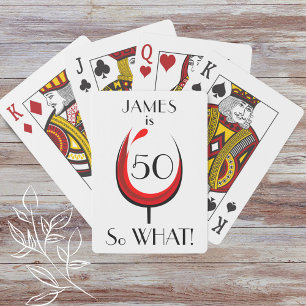 Moderne positieve rode wijn glas 50e verjaardag pokerkaarten