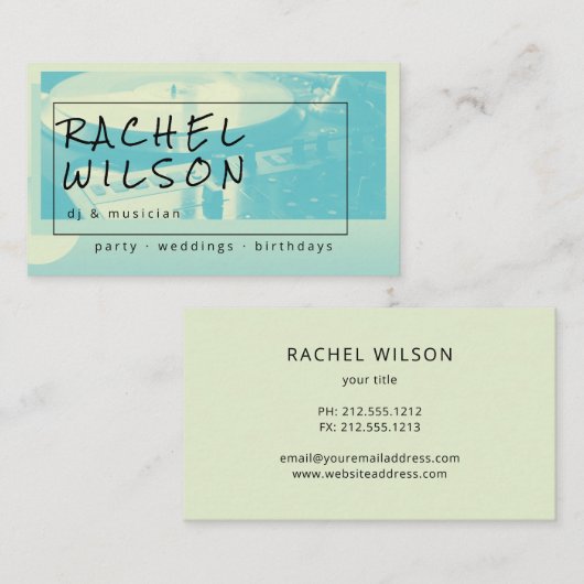 Moderne poster duotone blauw en gele dj muzikant visitekaartje (Voorkant / Achterkant)