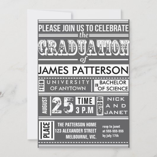 Moderne poster graduatie party kaart (Voorkant)