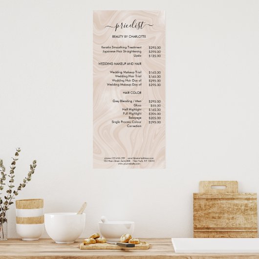 Moderne Poster in marmer Style Pricelist (Keuken)