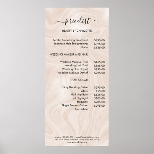 Moderne Poster in marmer Style Pricelist (Voorkant)