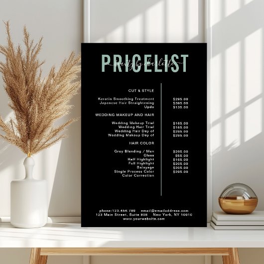 Moderne poster met prijslijst