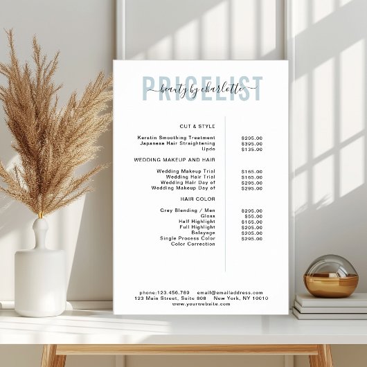 Moderne poster met prijslijst