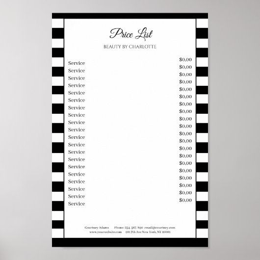 Moderne Poster met Strepen Salon Prijslijst (Voorkant)