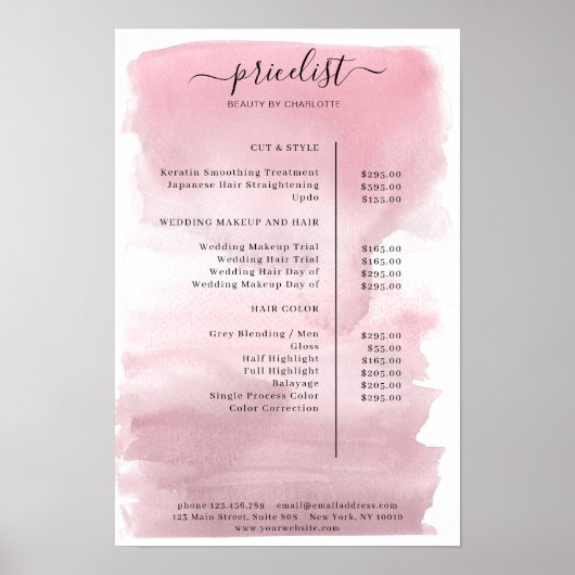 Moderne Poster met Waterverf Prijslijst (Voorkant)
