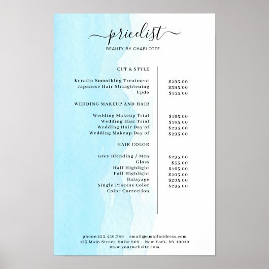 Moderne Poster met Waterverf Prijslijst (Voorkant)