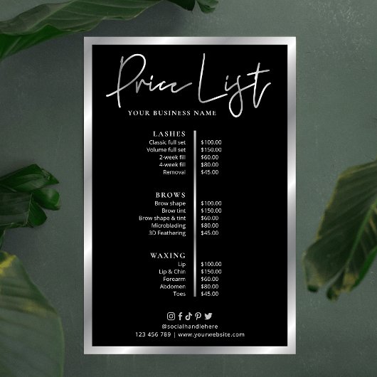 Moderne Poster van het menu voor prijzen in zwart-