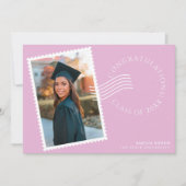 Moderne postzegel ontwerp: roze foto Afstuderen Aankondiging (Voorkant)