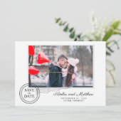Moderne postzegelverbinding foto Opslaan datum Save The Date (Staand voorkant)