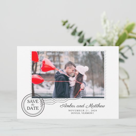 Moderne postzegelverbinding foto Opslaan datum Save The Date (Staand voorkant)