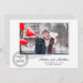 Moderne postzegelverbinding foto Opslaan datum Save The Date (Voorkant / Achterkant)