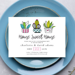Moderne potentiële Planten Housewarming Invitation Kaart