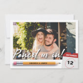 Moderne potlood gebruikt op foto sparen de datum save the date (Voorkant)