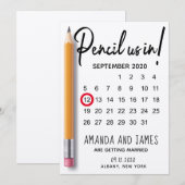 Moderne potlood in kalender-karton save the date (Voorkant / Achterkant)