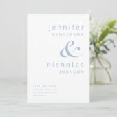 Moderne powder Blue Typografie Ampersand Foto Save The Date (Staand voorkant)