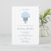 Moderne Preppy Blauwe Hortensia Jongens Baby Showe Kaart (Staand voorkant)
