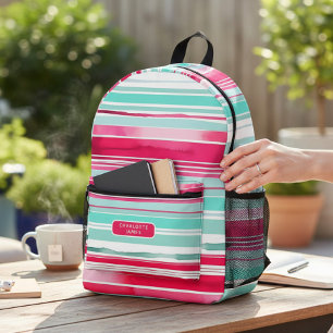 Moderne Preppy Cyaan Magenta Gepersonaliseerde Naa Bedrukte Rugzak