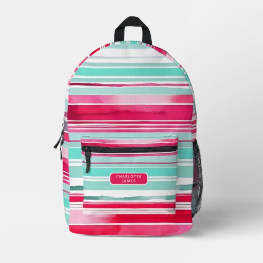 Moderne Preppy Cyaan Magenta Gepersonaliseerde Naa Bedrukte Rugzak (Voorkant)