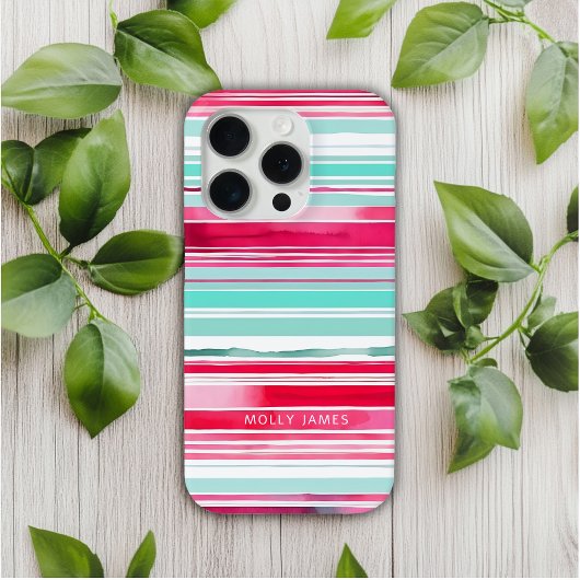 Moderne Preppy Cyaan Magenta Gepersonaliseerde Naa Case-Mate iPhone Case