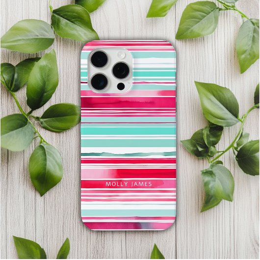 Moderne Preppy Cyaan Magenta Gepersonaliseerde Naa Case-Mate iPhone Case