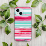 Moderne Preppy Cyaan Magenta Gepersonaliseerde Naa iPhone 15 Case<br><div class="desc">Modern Preppy Cyan Magenta Waterverf Stripe Pattern Gepersonaliseerde naam iPhone 15 Hoesjes beschikt over uw gepersonaliseerde naam, monogram of initialen in een eenvoudige scripttypografie op een moderne cyaan en mageneta waterverf streep achtergrond. Perfecte gift voor haar voor verjaardag, moeder voor Moederdag, zus of bestie voor Kerstmis en feestdagen. Ontworpen door...</div>