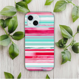 Moderne Preppy Cyaan Magenta Gepersonaliseerde Naa iPhone 15 Case