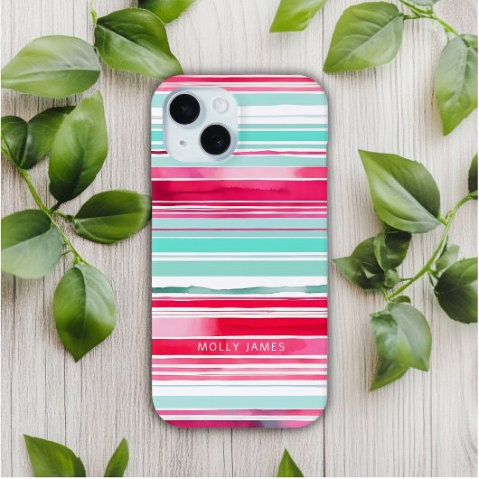 Moderne Preppy Cyaan Magenta Gepersonaliseerde Naa Case-Mate iPhone Case