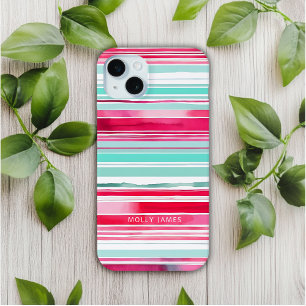 Moderne Preppy Cyaan Magenta Gepersonaliseerde Naa iPhone 15 Mini Hoesje