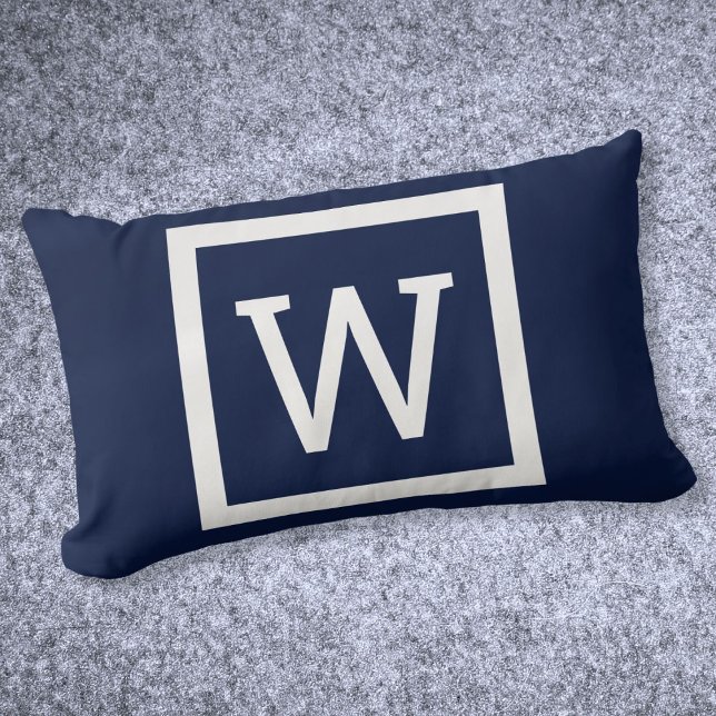 Moderne Preppy Grafische Monogram Navyblauw Kussen (Modern Preppy Graphic Monogram Navy Blue Lumbar Pillow)