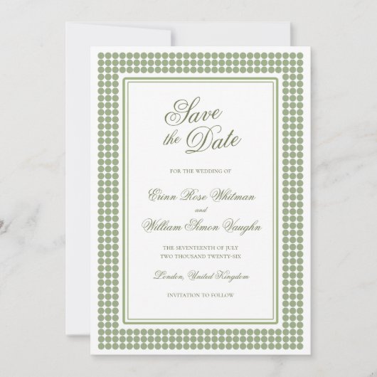Moderne Preppy Groene Save The Date Kaart (Voorkant)