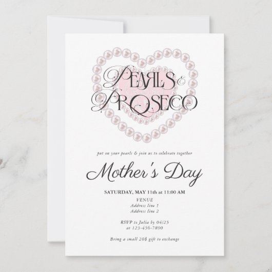 Moderne Preppy Parels & Prosecco Moederdag Party Kaart (Voorkant)