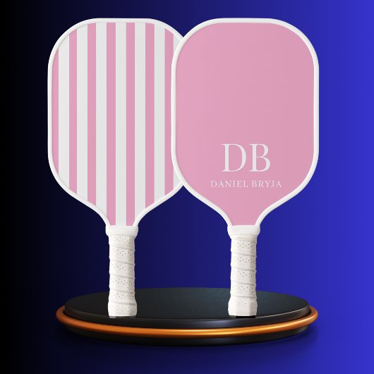 Moderne Preppy Pastel Roze Monogram Pickleball Paddle