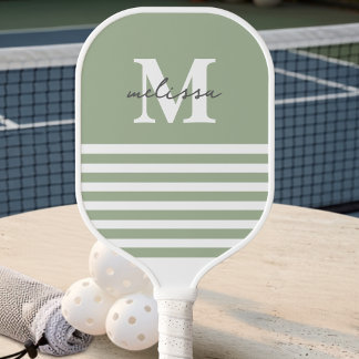 Moderne Preppy Pastelgroene Namen met Initialen Pickleball Paddle