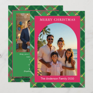 Moderne Preppy Plaid Boog Kerst Foto Feestdagenkaart