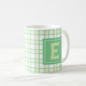 Moderne Preppy Plaid Groene Lime Varsity Monogram Koffiemok (Voorkant rechts)