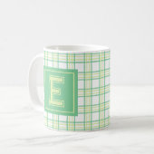 Moderne Preppy Plaid Groene Lime Varsity Monogram Koffiemok (Voorkant links)