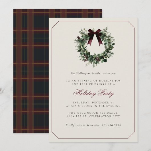 Moderne Preppy Plaid Krans Kerstfeest Kaart (Voorkant / Achterkant)
