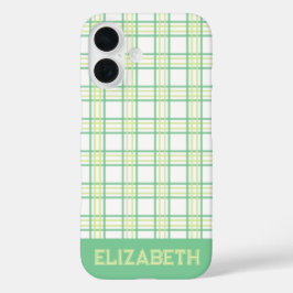 Moderne Preppy Plaid Varsity Lettertype Groen Lime iPhone 16 Hoesje
