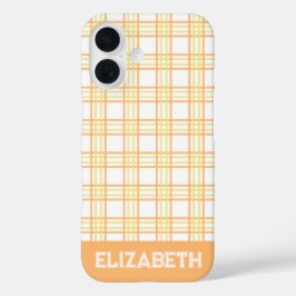 Moderne Preppy Plaid Varsity Lettertype Oranje Gee iPhone 16 Hoesje