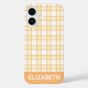 Moderne Preppy Plaid Varsity Lettertype Oranje Gee iPhone 16 Hoesje